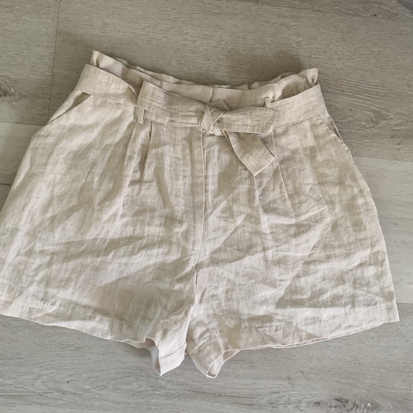 Scarlett poppies The Linen High-Waisted shorts natural beige paper-bag size L - Picture 10 of 11